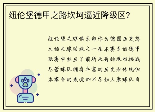 纽伦堡德甲之路坎坷逼近降级区？